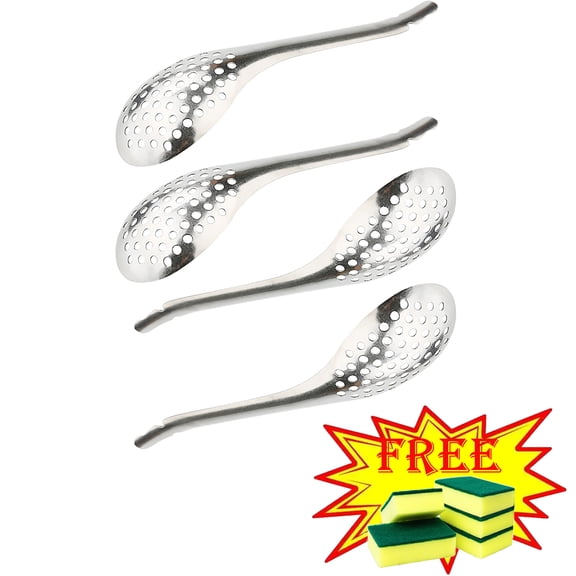 LHNFT 4 Pcs Stainless Steel Caviar Spoons, Slotted Spherification Spoons for Molecular Gastronomy, Ergonomic Design, Mirror Polished, Ideal for Serving and Cooking