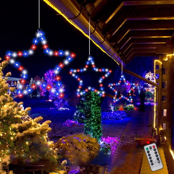 LHNFT 4th of July Star Led Lights with Timer Battery Operated Independence Day Decorations 8 Lighting Modes with Remote Controls for Outdoor, Indoor, Porch, Party