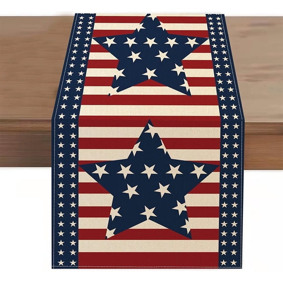LHNFT 4th of July Table Runner 13 x 72 Inches, Patriotic Memorial Independence Day Decoration Linen Table Runners for Farmhouse Kitchen Dining Holiday Birthday Party