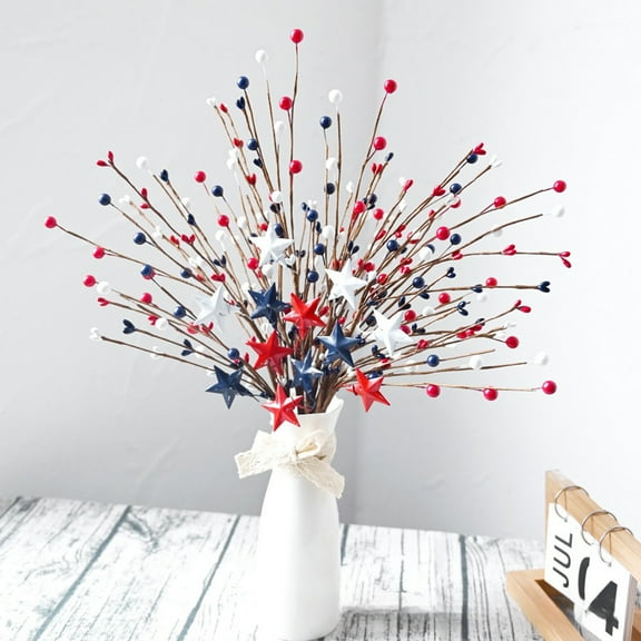 LHNFT 4th Of July Table Decor,Red,White,and Blue Artificial Five-Pointed Star Berries,For Table Decoration in Vase