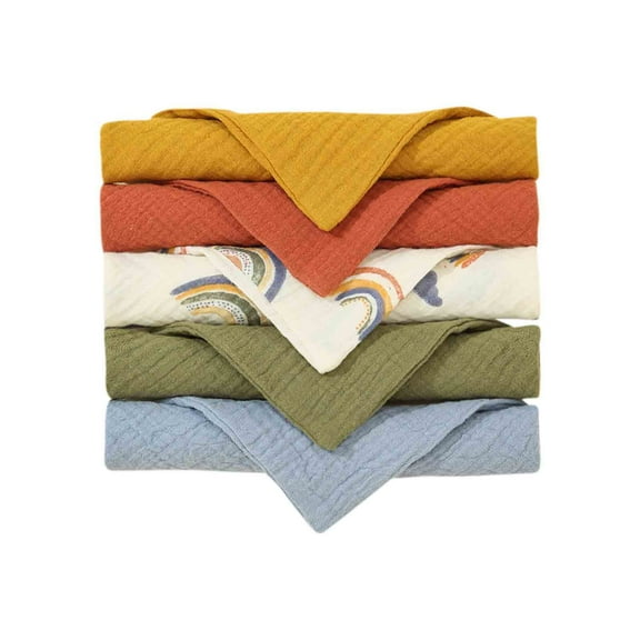 LHNFT 5 Pack Baby Muslin Cotton Burp Washcloth - Hypoallergenic Saliva Soothe Face Washcloths - Burp Cloths 12x12 inch - Newborn Essentials - Burp Cloths for Baby Boy and Girl