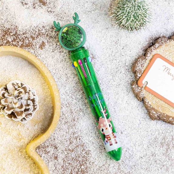LHNFT 5Pcs Christmas Multicolor Ballpoint Pen,10 Colors, Snowman Ballpoint, Reindeer Writing Pen, Christmas Tree Color Pan,Santa Claus, Sequin tip Christmas Party Art Journal Colorful Pen