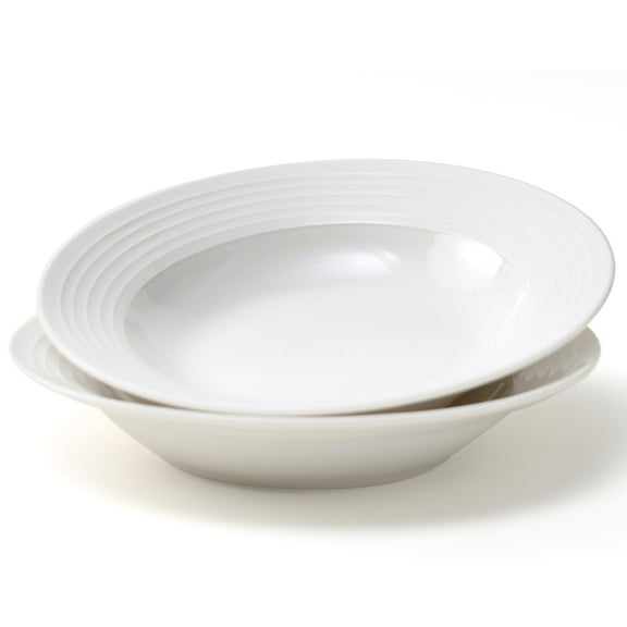 LHNFT 8.7Inch Wide Rim Ceramic Soup Bowl - Lead-Free White Pasta Bowls for Spaghetti, Salad, Stew, Rice Microwave & Dishwasher Safe - Scratch-Resistant & Heatproof Design