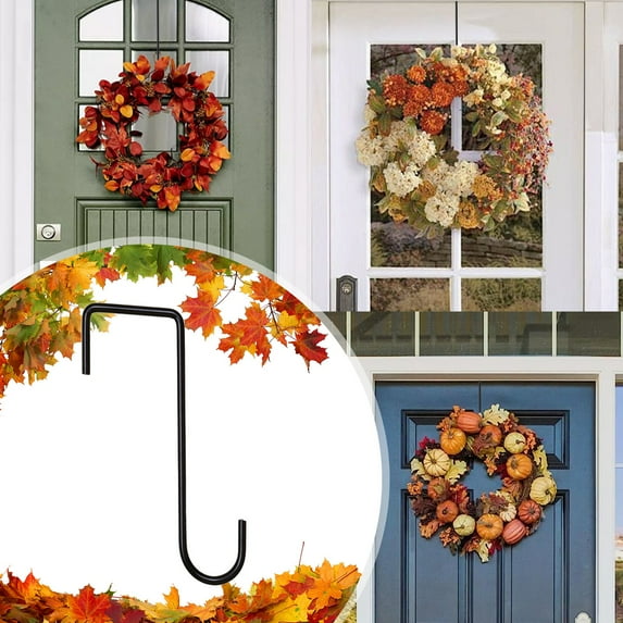 LHNFT 8" Wreath Hanger for Front Door, Wreath Metal Hook for Front Door Christmas Decoration, Over The Door Hooks Black