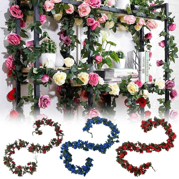 LHNFT 8ft Lifelike Simulated Rose Vines,Faux Floral Garland for Ceiling & Living Room Decor