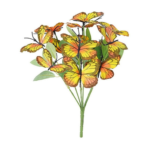 LHNFT Artificial Butterfly Decorations, Colorful Faux Butterfly Stems with Leaves Silk Fake Butterflies Branches Arrangement for Table Centerpiece Wedding Home Party Decor, Fake Plants