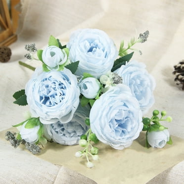 LHNFT Artificial Peonies Flowers Silk Blue Peonies Fake Hydrangea Flowers Arrangements Table Centerpiece Faux Flores for Bridal Wedding Home Decor