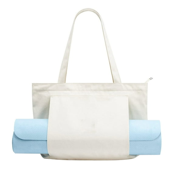 LHNFT Canvas Tote Bag with Yoga Mat Carrier Pocket Carryall Shoulder Bag for Office, Workout, Pilates, Travel, Beach and Gym