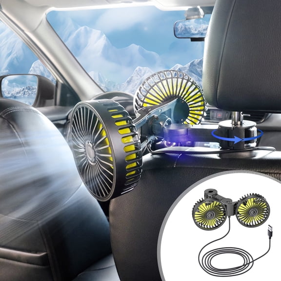 LHNFT Car Fan Portable Auto Cooling Fan Dual Head 360° Rotatable Vehicle Fan 3 Speeds, Rear Seat Clip-Mount USB Powered Cooling Fan for Car Truck Van SUV Off-Road Vehicle, Travel Essentials