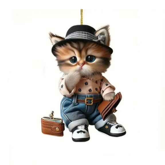 LHNFT Cat Christmas Tree Ornaments, Small Kitten Hanging Pendants with Rope Acrylic Cute Xmas Decorations for Cat Lovers Gifts Car Backpacks Holiday Party Decor