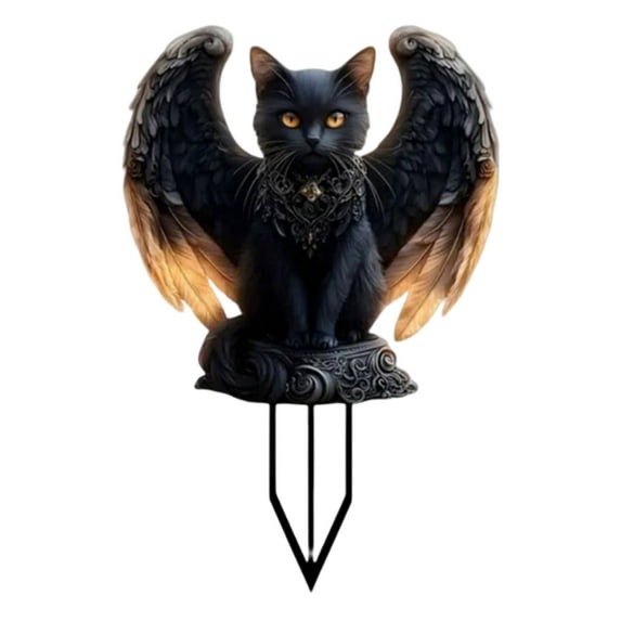 LHNFT Cat Wings Garden Stake Decor, Black Cat Acrylic Garden Fairy Statue Decoration, Fairy Garden Accessories for Outdoor Indoor Yard Lawn Pot Plants