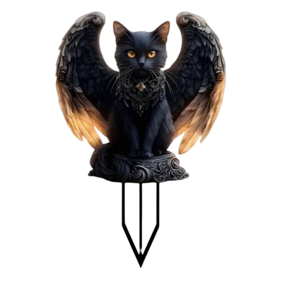 LHNFT Cat Wings Garden Stake Decor, Black Cat Acrylic Garden Fairy Statue Decoration, Fairy Garden Accessories for Outdoor Indoor Yard Lawn Pot Plants