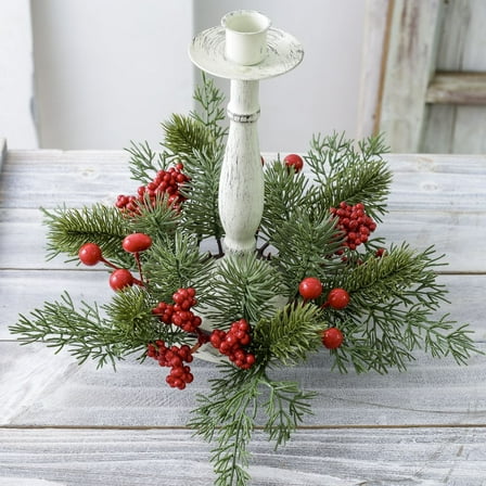 LHNFT Christmas Mini Artificial Candle Rings Wreaths 9.8", Red Berry, and Greenery Garland Candle Ring, Xmas Candlerings for Pillar Candle Holiday Mantle Table Decor, Christmas Decorations