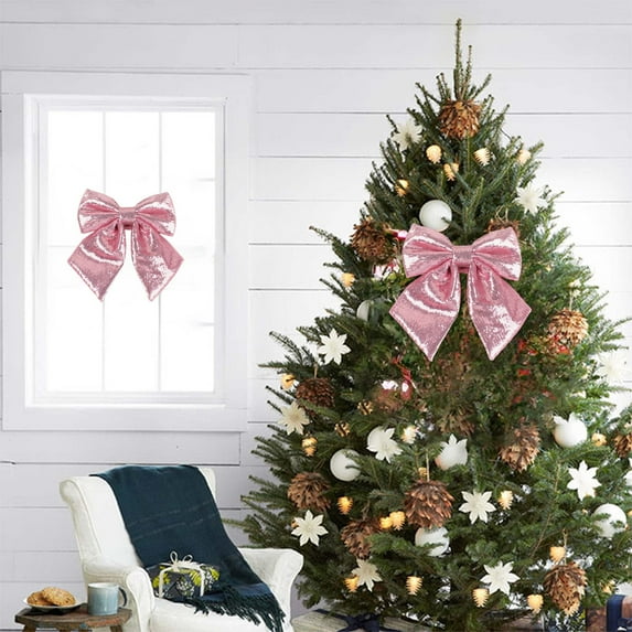 LHNFT Christmas Sequined Bow Glitter Bow Tie Christmas Tree Accessories Wreath Decoration Door and Window Hangings Party Decorations, Christmas Decorations Indoor