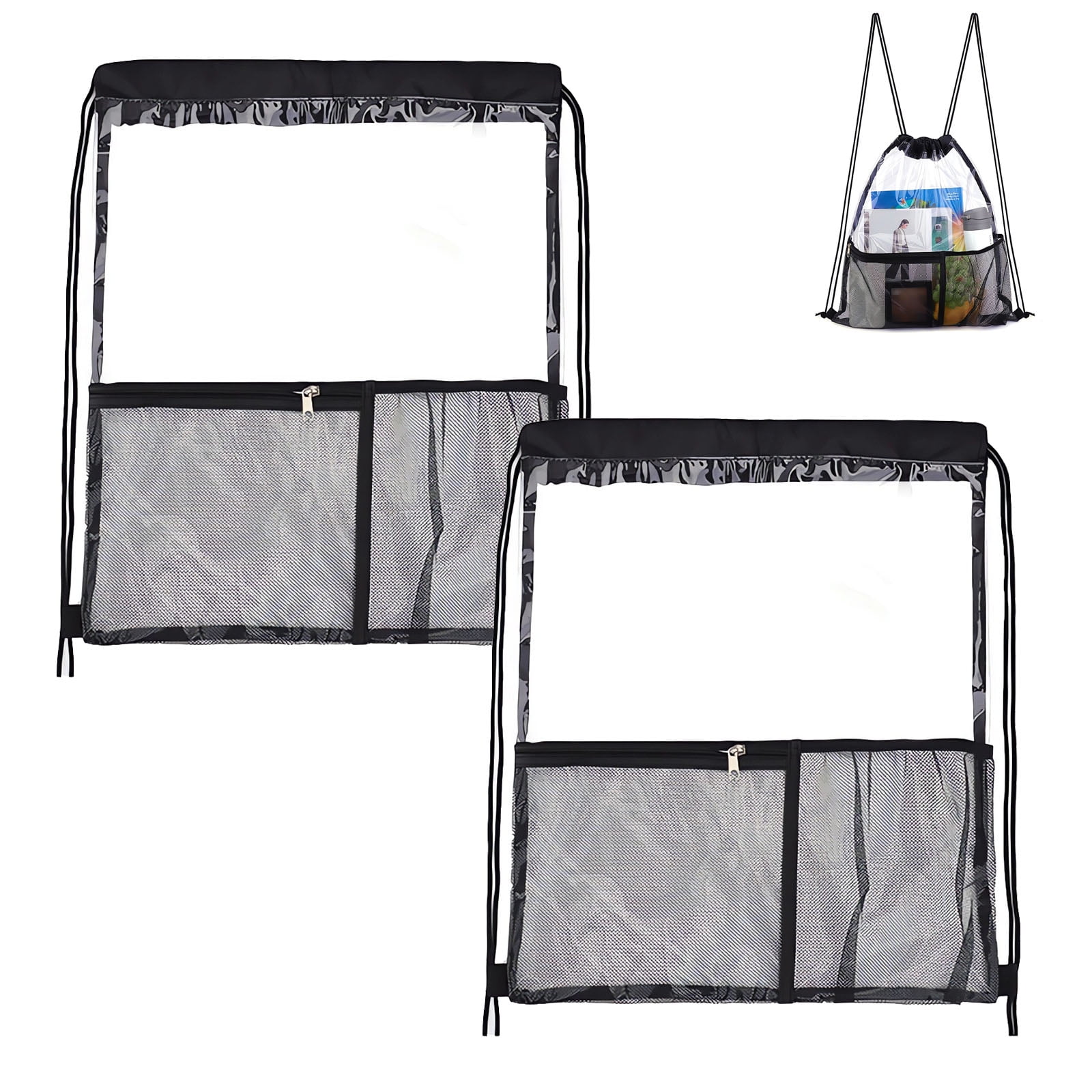 LHNFT Clear Drawstring Backpack - 2packs String Cinch Bag Mesh Pocket ...