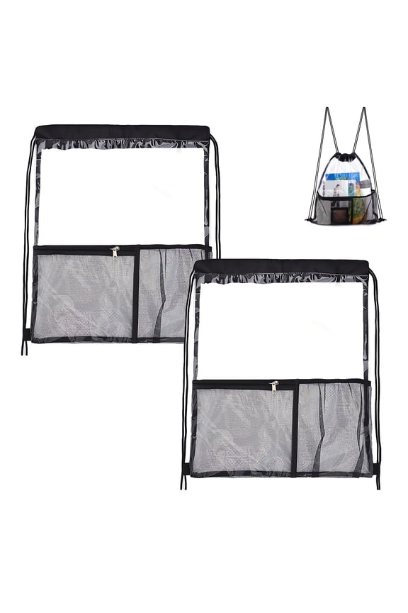 Clear Drawstring Backpack - 2packs String Cinch Bag Mesh Pocket, Bluk for Gym,Stadium Approved Concerts, Clear Bag See through Transparent