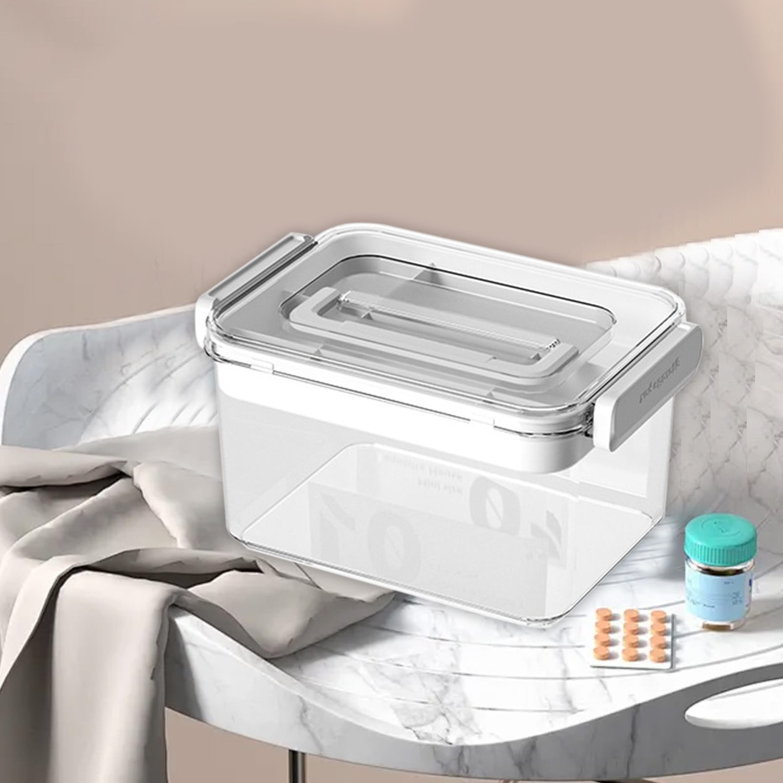 LHNFT Clear Medicine Storage Bins with Lids, Pill Bottle Organizer, Medication Organizer Containers with Handle, Multi-Compartment Organizer, Home Essentials