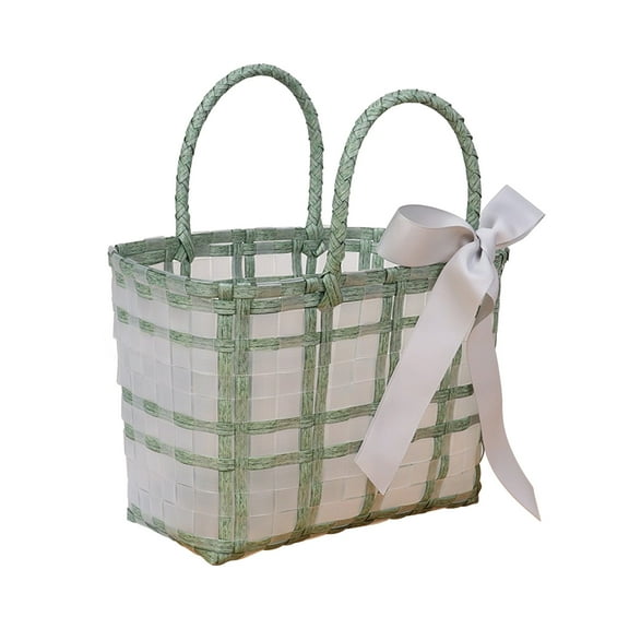 LHNFT Clear Plastic Woven Tote Beach Bag, Stylish Vegetable Basket, Teacher Thank You Gift Flower Wrap Bag, Ribbon Tote Bag For Work