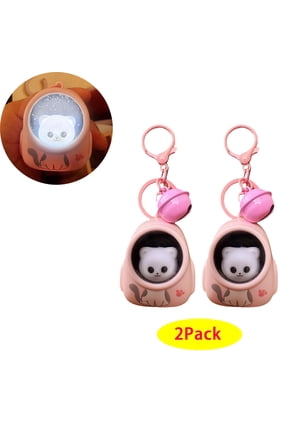 Cute Cat LED Night Light Keychain, Pink Backpack Design, 2.16 x 1.77 inches, Light-up Star Sky Effect