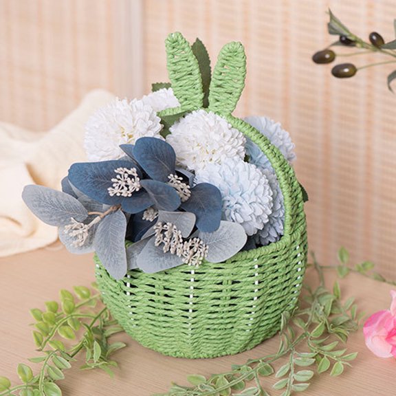 LHNFT Easter Basket with Handle, Bunny Rattan Woven Basket, Rabbit Ear Straw Wicker Easter Egg Candy Basket for Easter Egg Hunting, Picnics, Storage, Easter Decorations