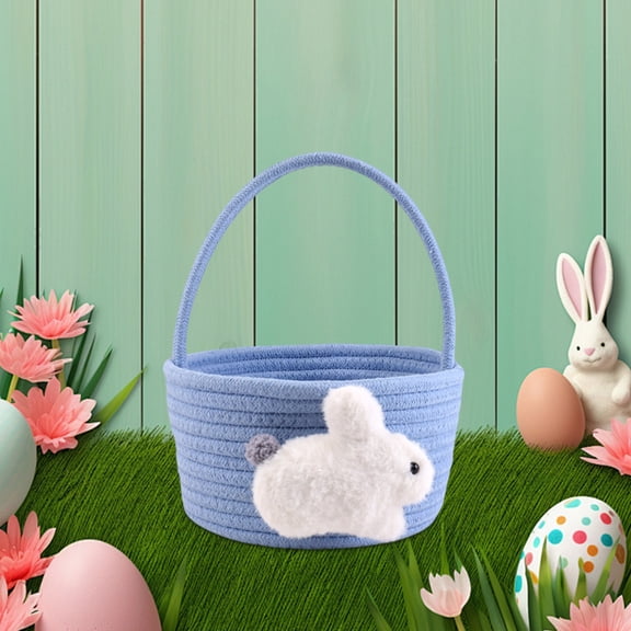 LHNFT Easter Basket with Handle, Bunny Easter Basket for Kids, Woven Rope Gift Empty for Eggs, Baby Treasure Hunt Baskets for Boys and Girls