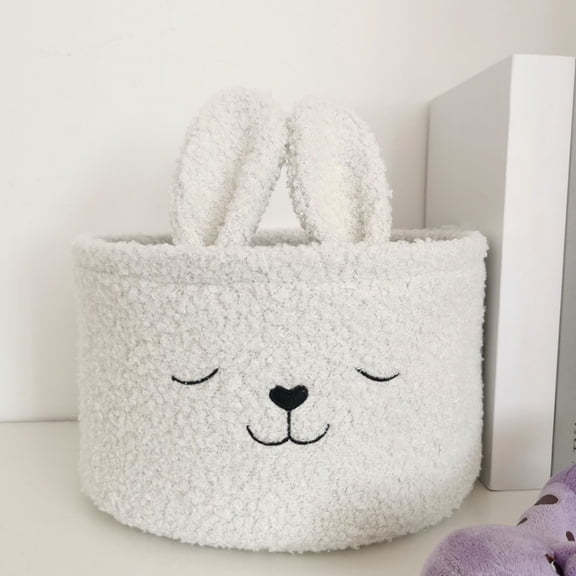 LHNFT Easter Bunny Basket Large Capacity Storage Organizer Soft Plush with Rabbit Ears and Bunny Face for Easter Egg Hunt Spring Holiday Decor Gift Home Organization