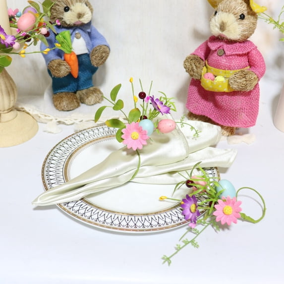 LHNFT Easter Eggs Napkin Rings Set of 4, Rattan Napkin Ring, Handmade Pastel Eggs Napkin Ring Holders, Farmhouse Napkin Rings for Easter Decor Dinner Weddings Parties