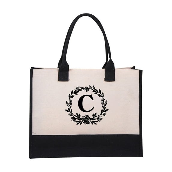 LHNFT Embroidery Initial Canvas Tote Bag, Personalized Present Bag, Suitable for Wedding, Birthday, Beach, Holiday, is a Great Gifts for Women, Mom, Teachers, Friends, Bridesmaids