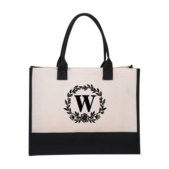 LHNFT Embroidery Initial Canvas Tote Bag, Personalized Present Bag, Suitable for Wedding, Birthday, Beach, Holiday, is a Great Gifts for Women, Mom, Teachers, Friends, Bridesmaids
