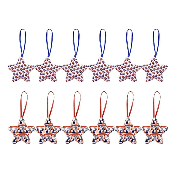 LHNFT Felt Fabric Stars Hanging Ornament, 12 Pieces Set, 4th of July Patriotic Fabric Star Ornament, Red White Blue Stars Tree Ornaments for Memorial Day Independence Day