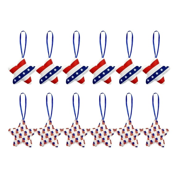 LHNFT Felt Fabric Stars Hanging Ornament, 12 Pieces Set, 4th of July Patriotic Fabric Star Ornament, Red White Blue Stars Tree Ornaments for Memorial Day Independence Day