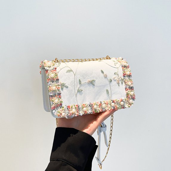 LHNFT Flower Evening Handbags Chain Strap Square Shoulder Bag Crossbody Bag Crystals Rhinestone Clutch Purse