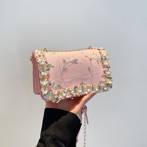 LHNFT Flower Evening Handbags Chain Strap Square Shoulder Bag Crossbody Bag Crystals Rhinestone Clutch Purse
