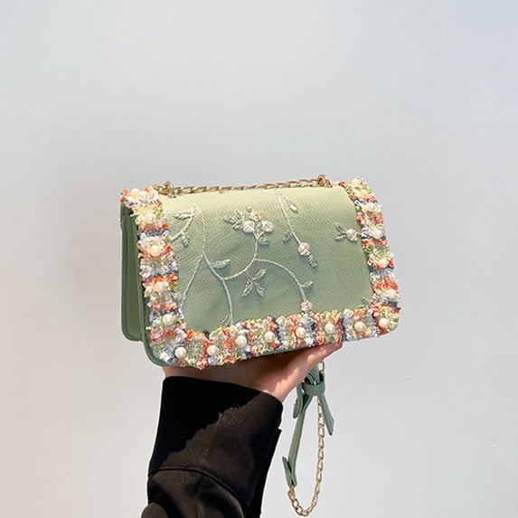 LHNFT Flower Evening Handbags Chain Strap Square Shoulder Bag Crossbody Bag Crystals Rhinestone Clutch Purse