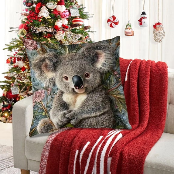 LHNFT Fox Floral Decorative Pillow Covers Highland Cow Mom and Calves Throw Pillow Cover 18x18 Inch Imitation Embroidery Print Art Decor Pillowcase for Bed, Sofa, Living Room Indoor Home Decor
