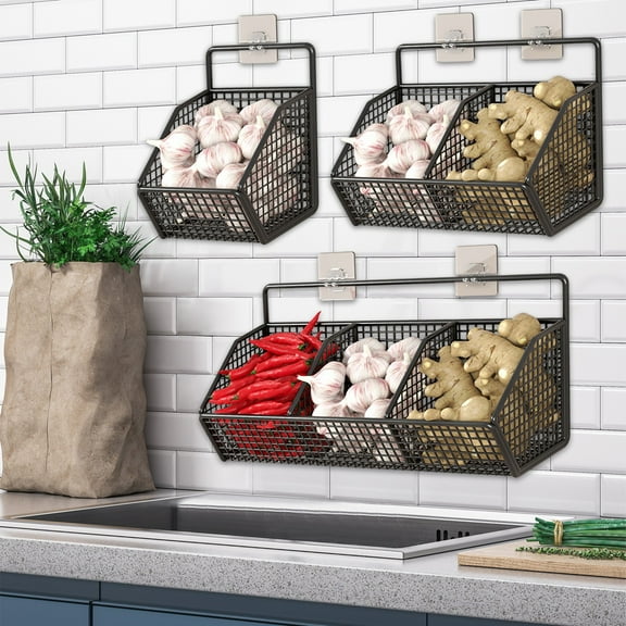 LHNFT Ginger and Garlic Storage Box, Kitchen Rack Punch Disengaged, Sundries Storage, Hanging Basket Wall Mounted Seasoning Frame, Kitchen Storage Box, Multipurpose, Seasoning Frame Access