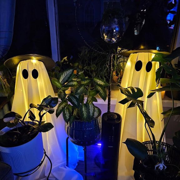 LHNFT Halloween Ghost Outdoor Decorations with Remote, 6.8ft Standing Light up Ghost Kit, Lighted Spooky Ghost with Witch Hat, Easy to Assemble Ghost Decorations for Front Porch Yard