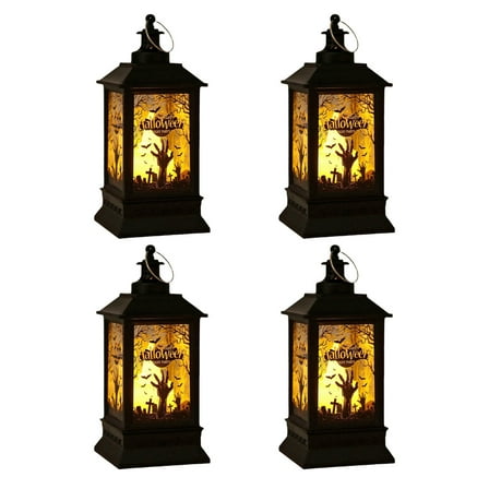 LHNFT Halloween Lanterns Decorations 4 Pack, Battery Operated Black Pumpkin Witch Lanterns, Flickering Light for Indoor Party Home Decor