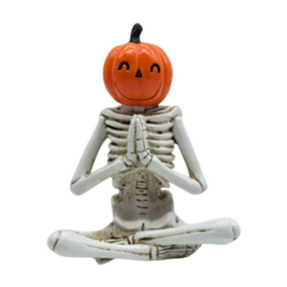 LHNFT Halloween Skeleton Statues with Pumpkin Heads in a Variety of Yoga Poses, Halloween Decorations Indoor