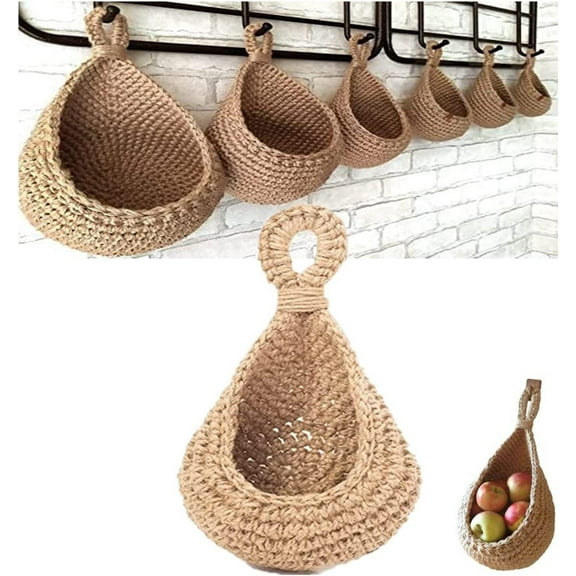 LHNFT Handwoven Jute Teardrop Hanging Storage Basket, Boho Jute Hanging Basket for Fruit, Vegetables & More, Home Decor