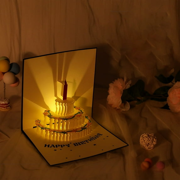 LHNFT Happy Birthday Card, 5.9*5.9 inches 3D stereo Musical Birthday Card, 3D Card with Light, Blowable Candle, Handmade Greeting Card for Kids, Birthday Idea for Daughter Niece