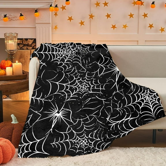 LHNFT Horror Black Blanket, with Spider Web Throw Blankets,Gifts for Kids Girls Boys, Lightweight Soft Fleece Cozy,for Sofa Couch Bed Room Travel,Festival Halloween Decor,70x100cm