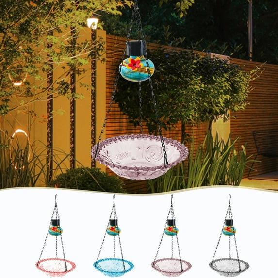 LHNFT Hummingbird Feeder with Solar Light, Outdoor Hanging Glass Bird Feeder for Garden Patio, Solar Powered Lantern Design, Decorative Feeder