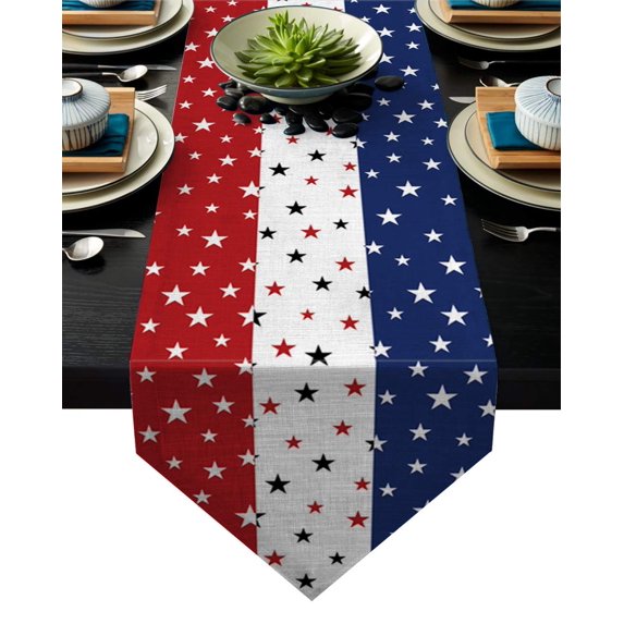LHNFT Independence Day Table Runner with Cotton Linen Blend,July 4th Red White Blue Table Top Covers Table Runner Decorations for Indoor Outdoor Party Holiday Wedding Dining Table,13 x 72inch Long