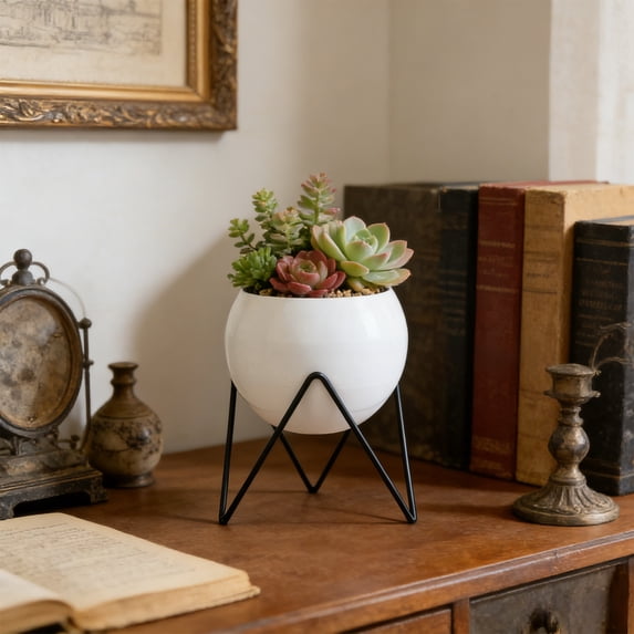 LHNFT Large Metal with Stand,Decorative Floor Pots with Drainage Holes for Indoor Outdoor Use,Living Room,Office,Garden & Balcony