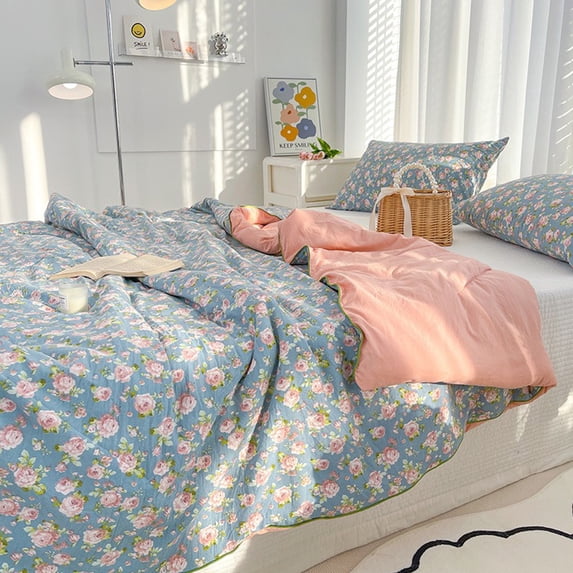 LHNFT Lightweight Summer Quilt Twin Breathable Soft Cooling Quilt for Bed Sofa Travel Floral Print Machine Washable for All Ages, 59x79 inch