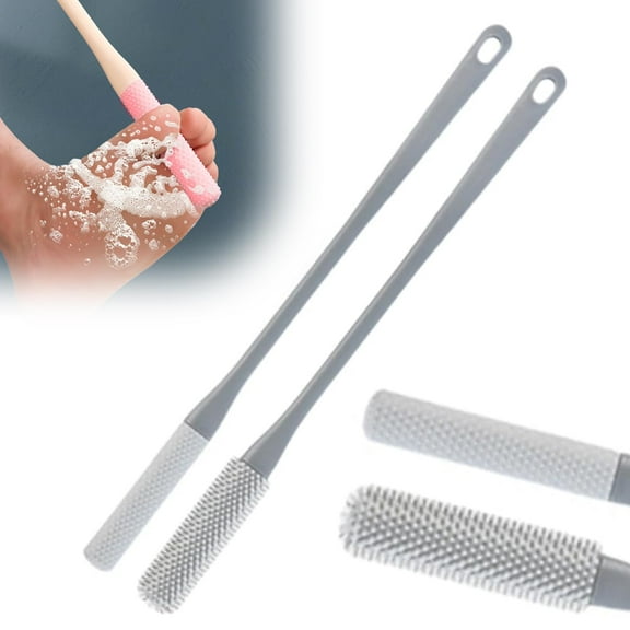 LHNFT Long Handled Silicone Toe Gap Cleaning Brush, Soft Rubber Exfoliating Foot Scrubber for Shower, Crevice Cleaner for Seniors, Elderly, Men and Women