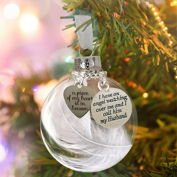 LHNFT Memorial Gifts for Loss of Husband, Sympathy Gift for Loss of Loved One, 2024 Christmas Memorial Ornaments Hanging Clear Feather Ball Remembrance Gifts