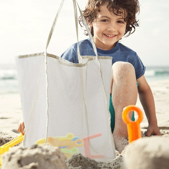 LHNFT Mesh Beach Bag, Tote Bag for Sand Toys Kids Women Foldable Lightweight Durable Outdoor Shopping Travel Swim