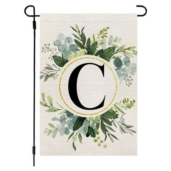 LHNFT Monogram Letter C Floral Garden Flag 12x18 Inch Double Sided Outside, Family Last Name Initial Yard Outdoor